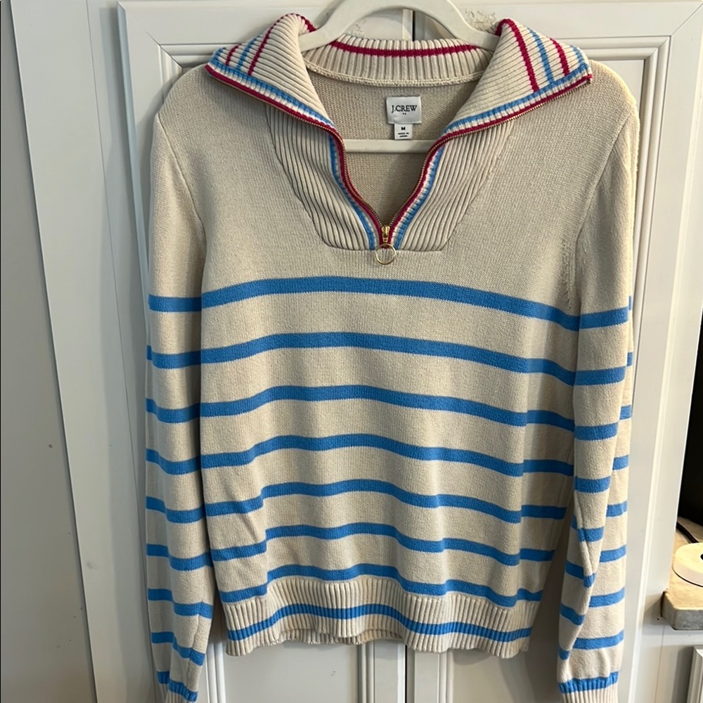 J. Crew Cream and Blue Striped Sweater